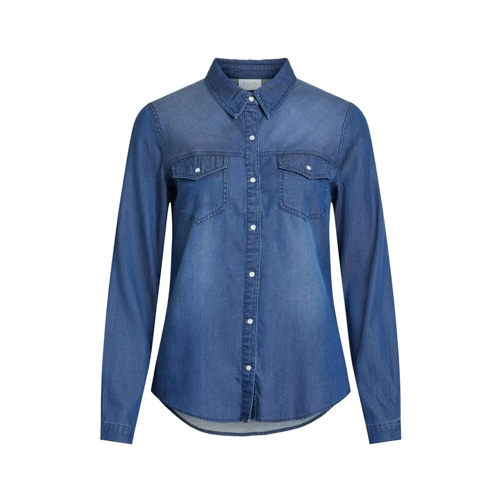Vila Clothes Women's Blue Cotton Sweater