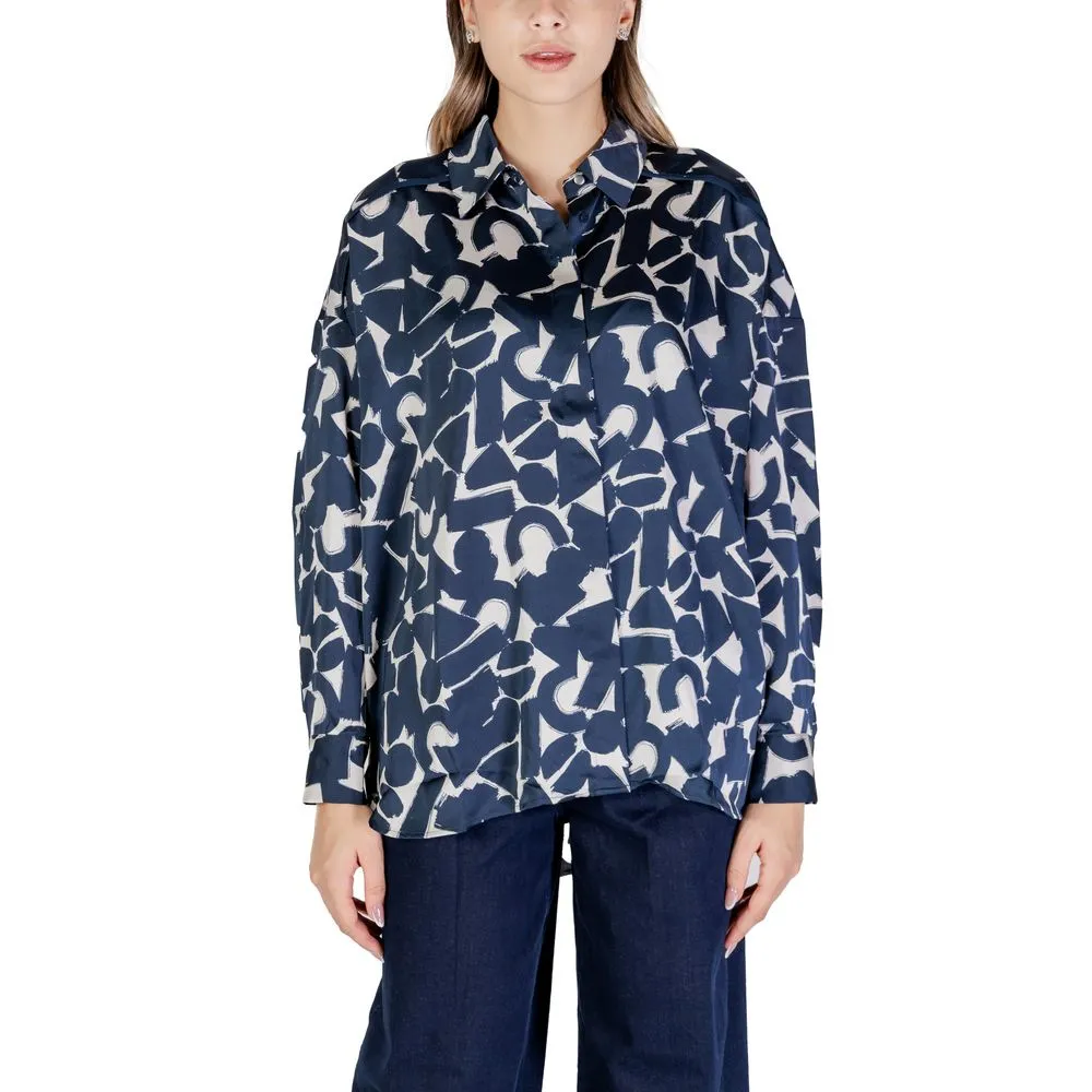 ICHI Women's Blue Polyester Shirt