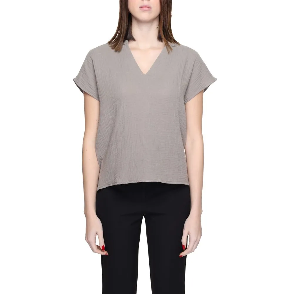 Jacqueline De Yong Women's Gray Cotton Shirt