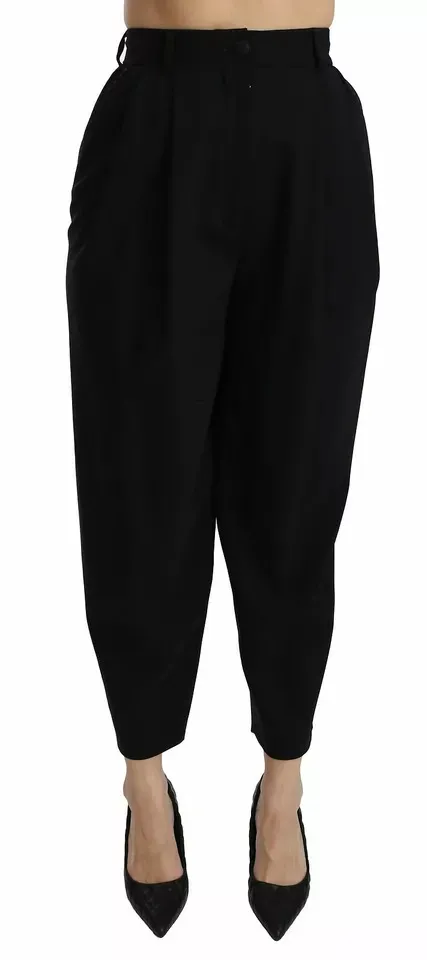 Dolce & Gabbana Women's Black Wool High Waist Pleat Front Cropped Pants