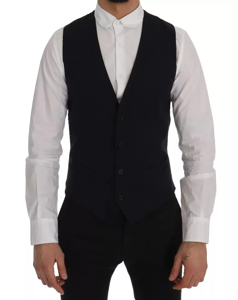 Dolce & Gabbana Men's Blue Waistcoat Wool Stretch STAFF Vest
