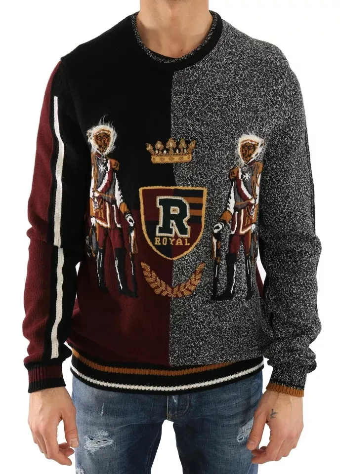Dolce & Gabbana Men's Multicolor KING Knight Monkey Knitted Cashmere Wool Sweater