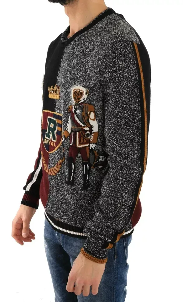 Dolce & Gabbana Men's Multicolor KING Knight Monkey Knitted Cashmere Wool Sweater