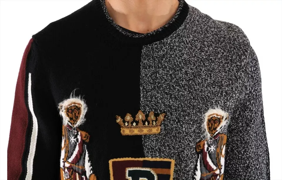 Dolce & Gabbana Men's Multicolor KING Knight Monkey Knitted Cashmere Wool Sweater