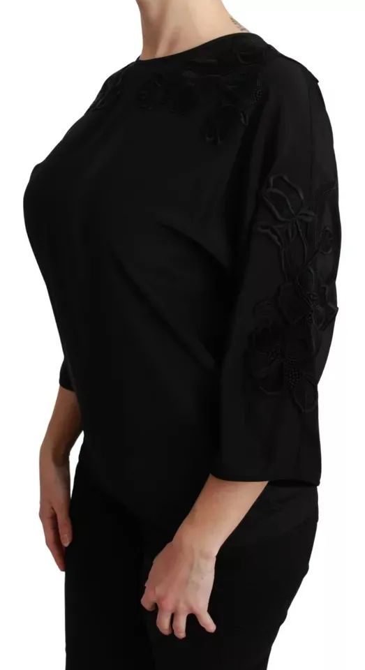 Dolce & Gabbana Women's Black Floral Embroidered Blouse Silk Top