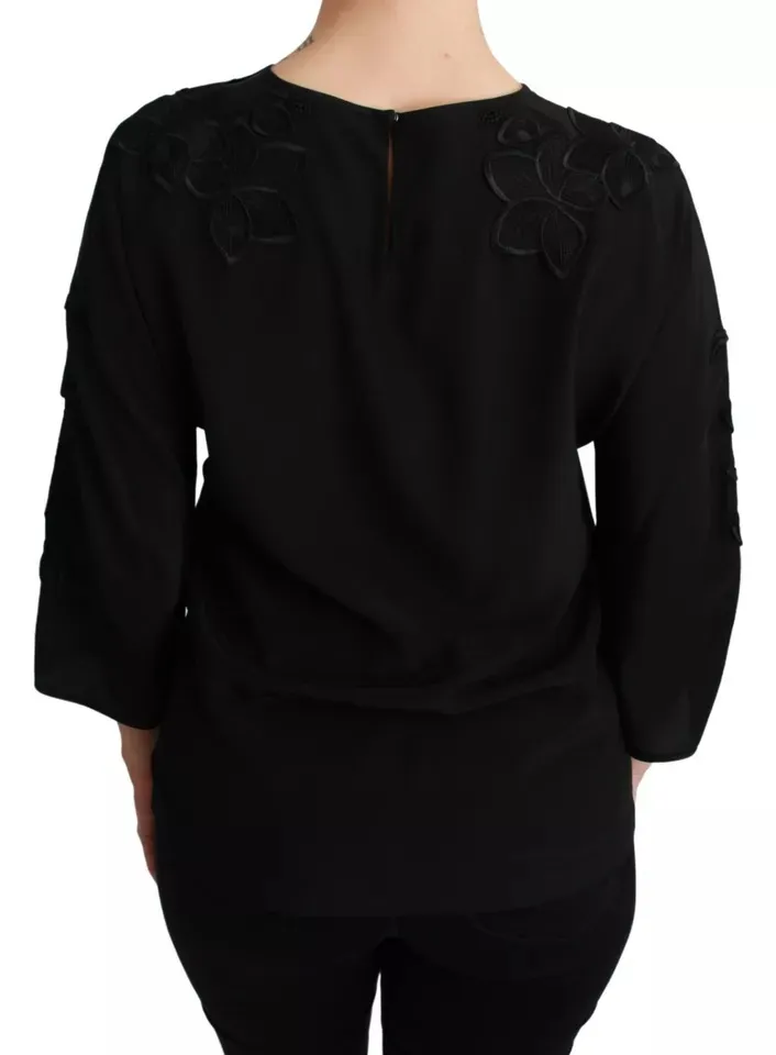 Dolce & Gabbana Women's Black Floral Embroidered Blouse Silk Top