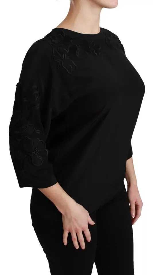 Dolce & Gabbana Women's Black Floral Embroidered Blouse Silk Top
