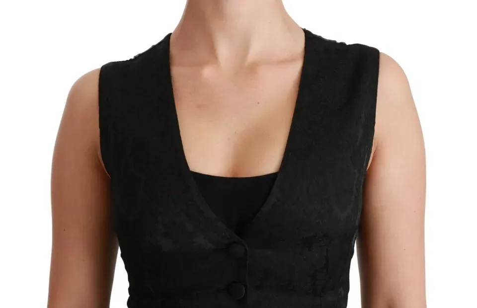 Dolce & Gabbana Women's Black Lace Waistcoat Slim Vest Silk Top