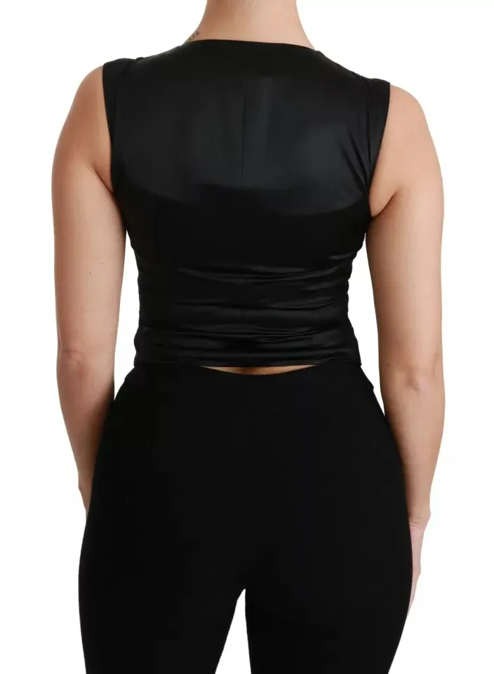 Dolce & Gabbana Women's Black Lace Waistcoat Slim Vest Silk Top