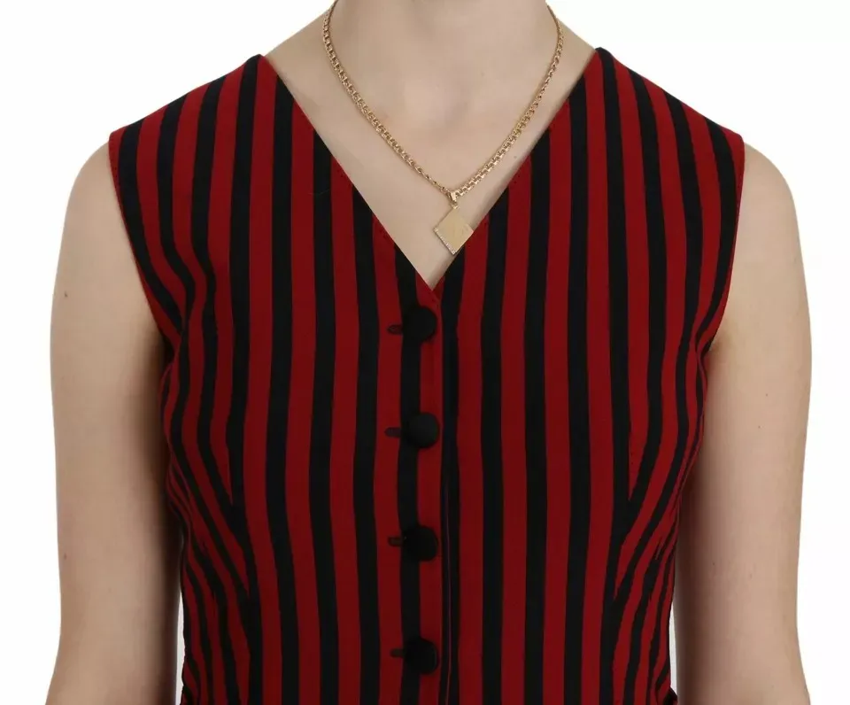 Dolce & Gabbana Women's Red Black Stripe Vest Waistcoat Blouse Top