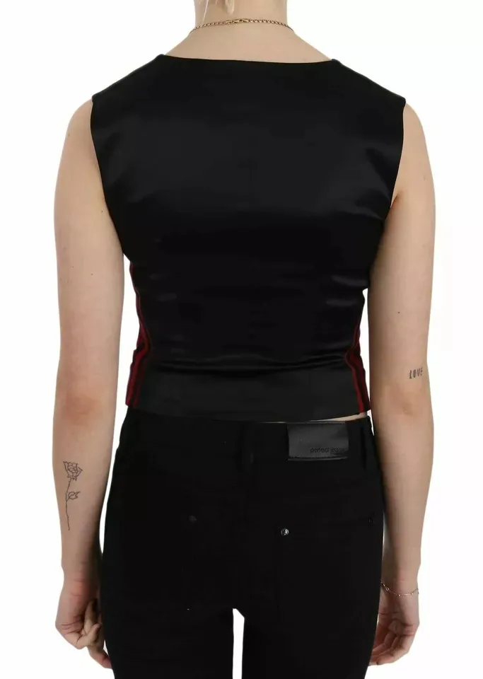 Dolce & Gabbana Women's Red Black Stripe Vest Waistcoat Blouse Top