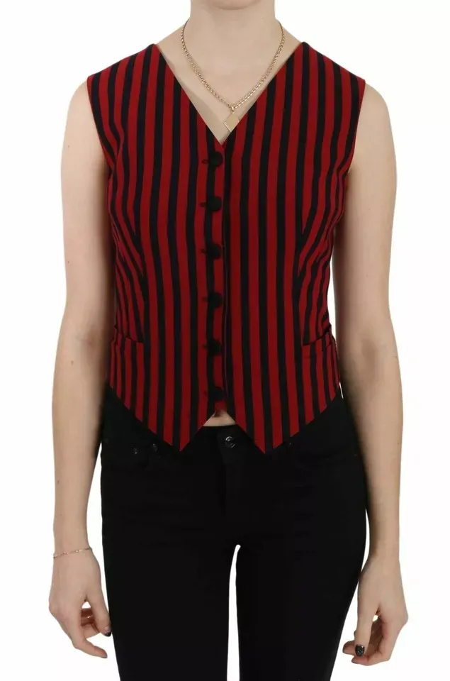 Dolce & Gabbana Women's Red Black Stripe Vest Waistcoat Blouse Top