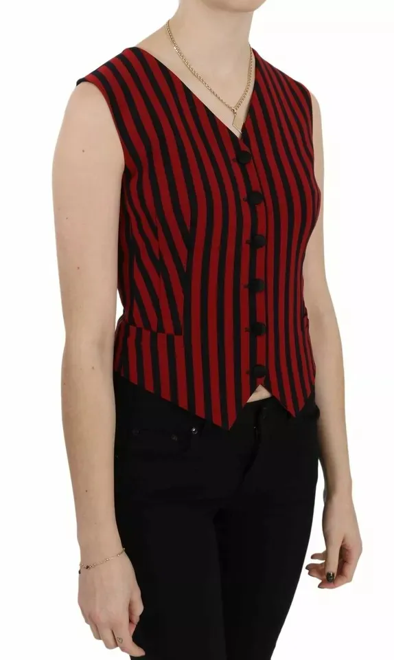 Dolce & Gabbana Women's Red Black Stripe Vest Waistcoat Blouse Top