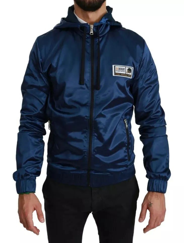Dolce & Gabbana Men's Blue Zipper Hooded DG Sport Sweater