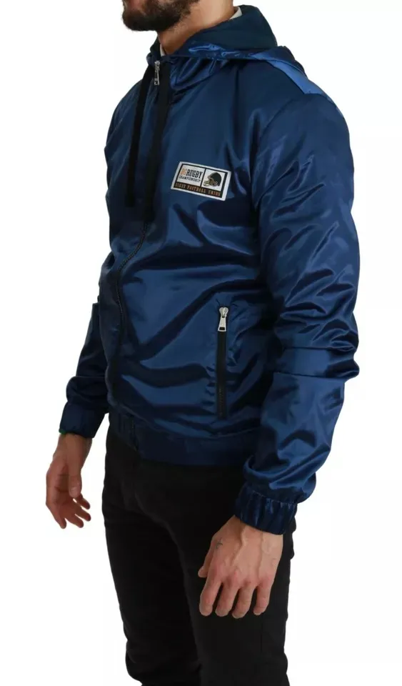 Dolce & Gabbana Men's Blue Zipper Hooded DG Sport Sweater