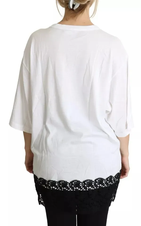 Dolce & Gabbana Women's White Angel Print Cotton Round Neck Shirt Top