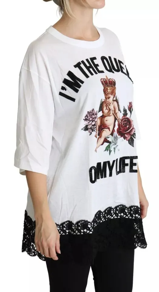 Dolce & Gabbana Women's White Angel Print Cotton Round Neck Shirt Top
