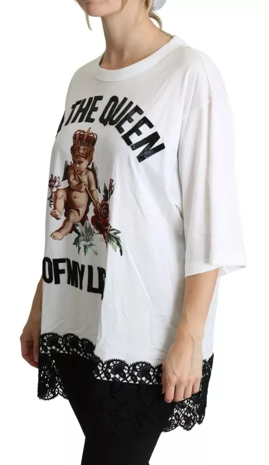 Dolce & Gabbana Women's White Angel Print Cotton Round Neck Shirt Top