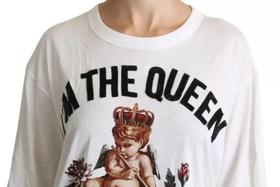 Dolce & Gabbana Women's White Angel Print Cotton Round Neck Shirt Top