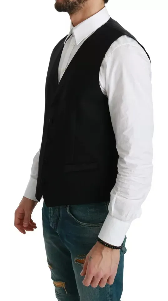Dolce & Gabbana Men's Black Virgin Wool Waistcoat Formal Vest