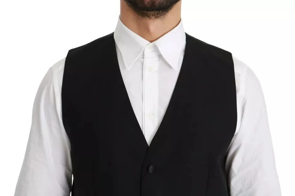 Dolce & Gabbana Men's Black Virgin Wool Waistcoat Formal Vest