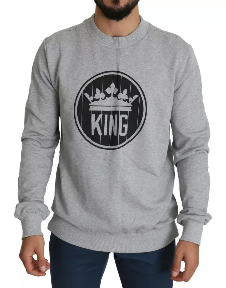 Dolce & Gabbana Men's Gray Crown King Print Cotton Pullover Sweater