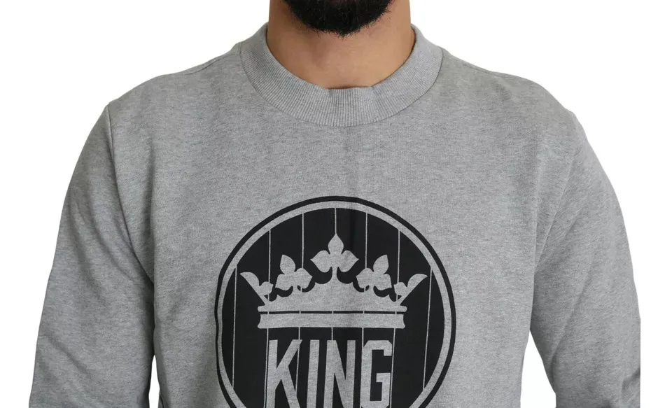 Dolce & Gabbana Men's Gray Crown King Print Cotton Pullover Sweater