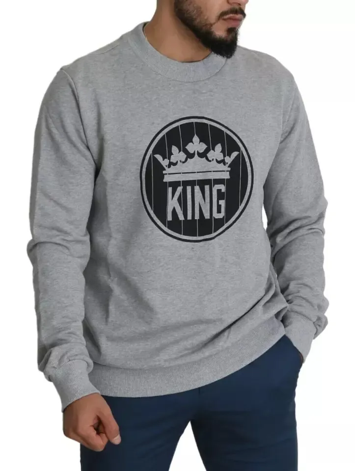 Dolce & Gabbana Men's Gray Crown King Print Cotton Pullover Sweater