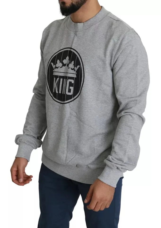 Dolce & Gabbana Men's Gray Crown King Print Cotton Pullover Sweater