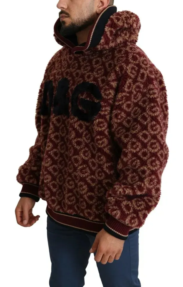 Dolce & Gabbana Men's Red Beige Wool Oversize Hooded Pullover Sweater