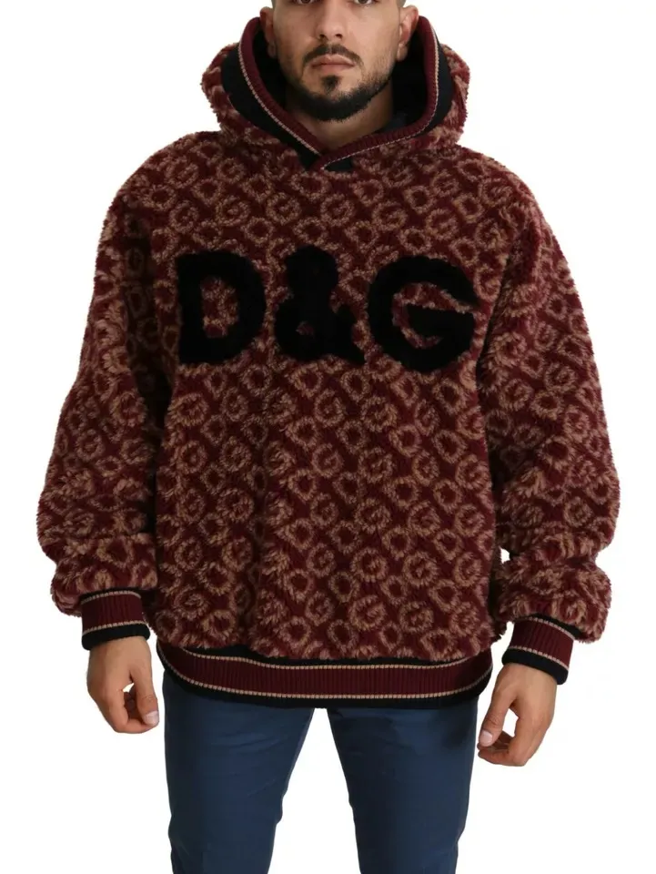 Dolce & Gabbana Men's Red Beige Wool Oversize Hooded Pullover Sweater