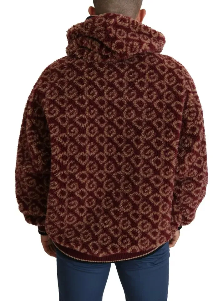 Dolce & Gabbana Men's Red Beige Wool Oversize Hooded Pullover Sweater