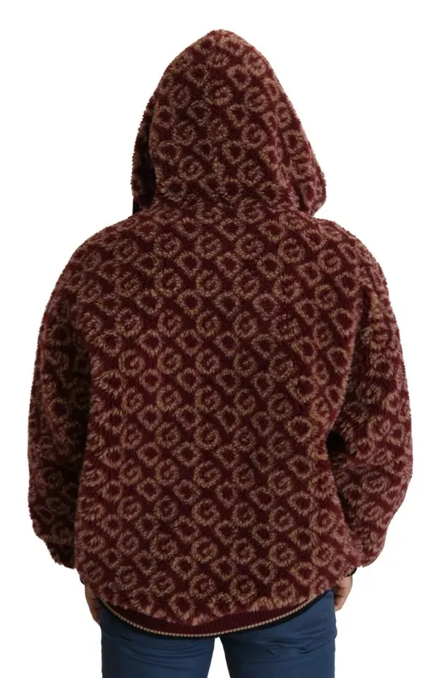 Dolce & Gabbana Men's Red Beige Wool Oversize Hooded Pullover Sweater