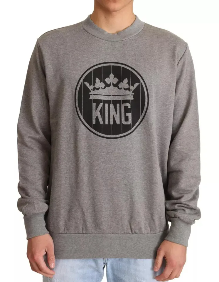 Dolce & Gabbana Men's Gray Crown King Cotton Pullover Sweater