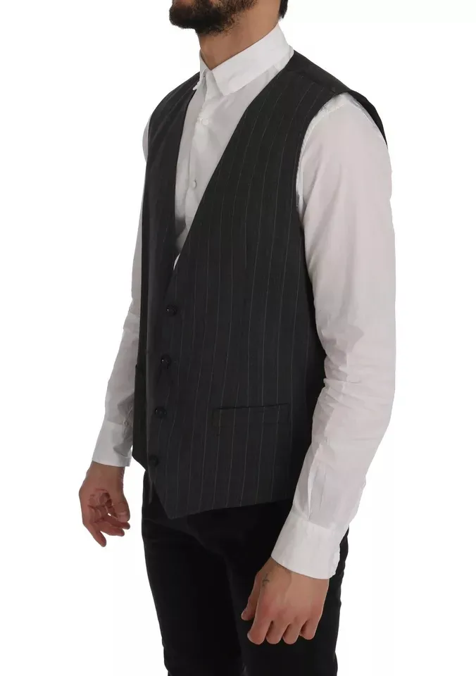 Dolce & Gabbana Men's Gray Wool Stretch Gilet Waistcoat Vest