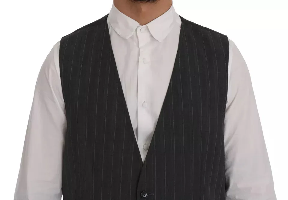 Dolce & Gabbana Men's Gray Wool Stretch Gilet Waistcoat Vest