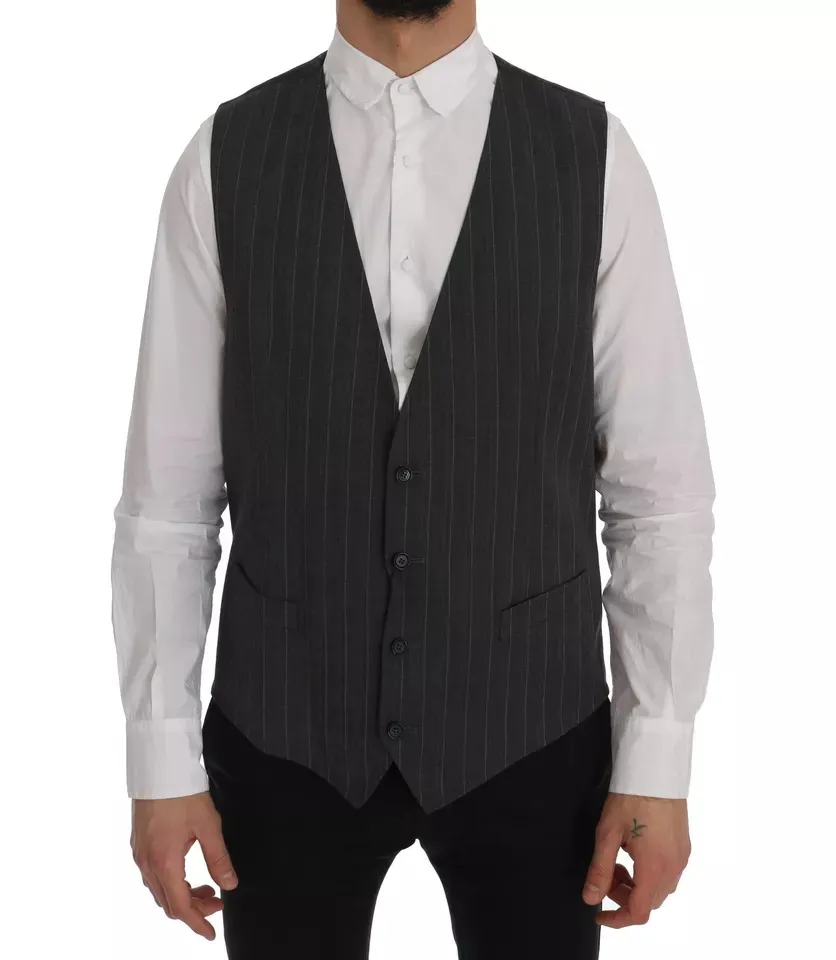 Dolce & Gabbana Men's Gray Wool Stretch Gilet Waistcoat Vest