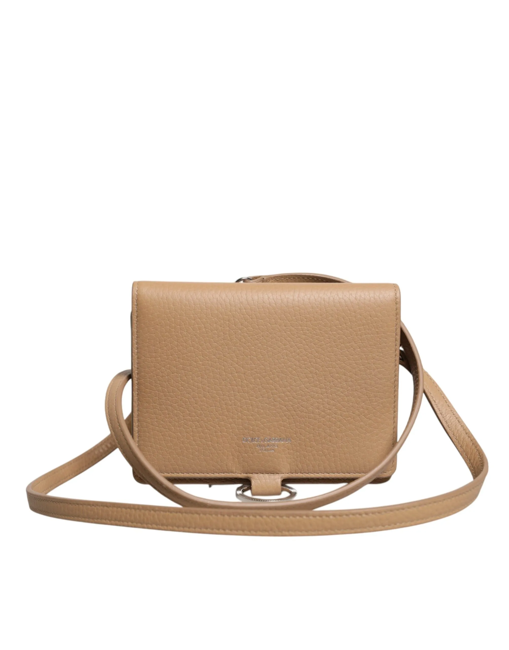 Dolce & Gabbana Women's Beige Calf Leather Bifold Crossbody Sling Wallet