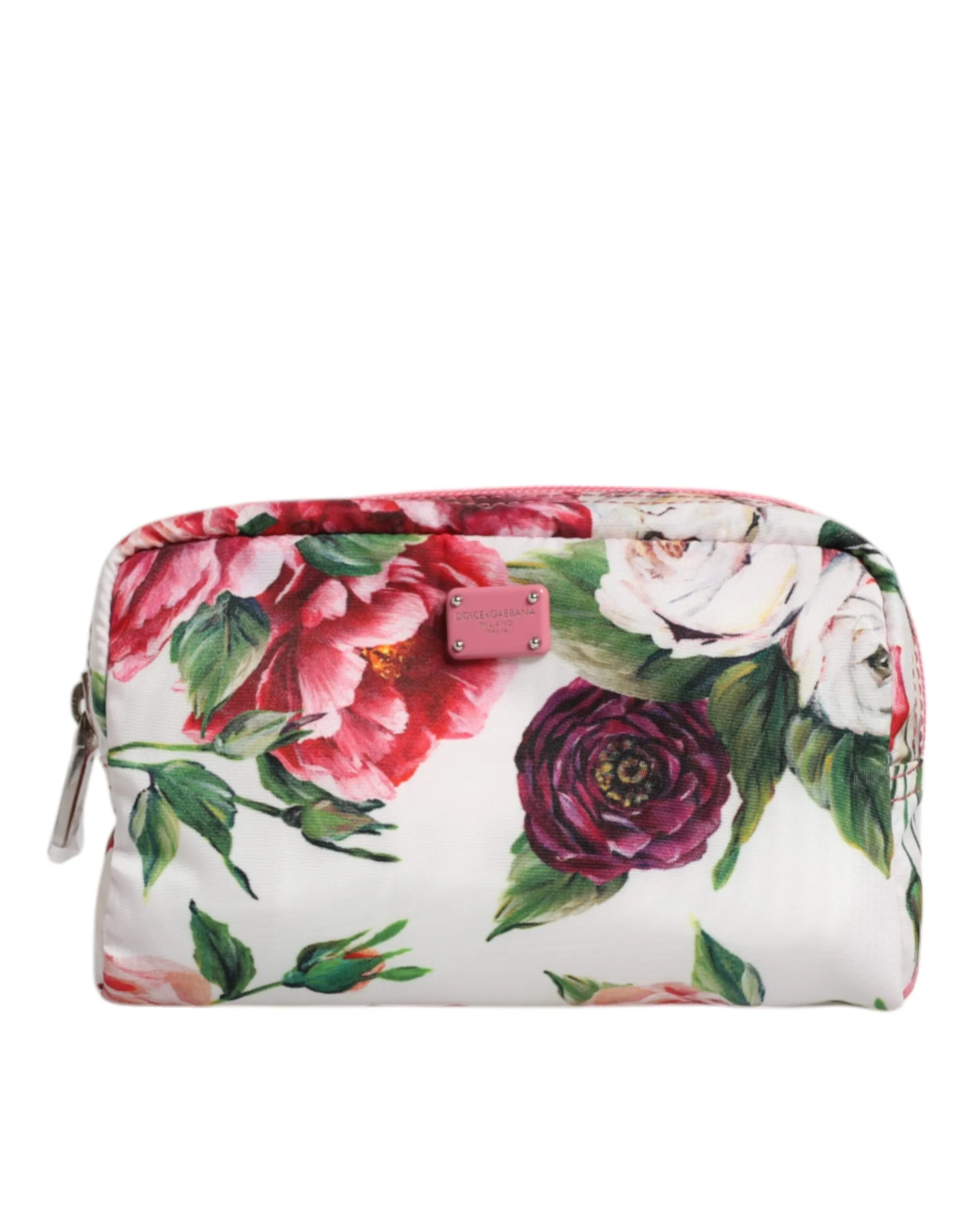 Dolce & Gabbana Women's White Floral Nylon Logo Zip Around Purse Pouch Wallet