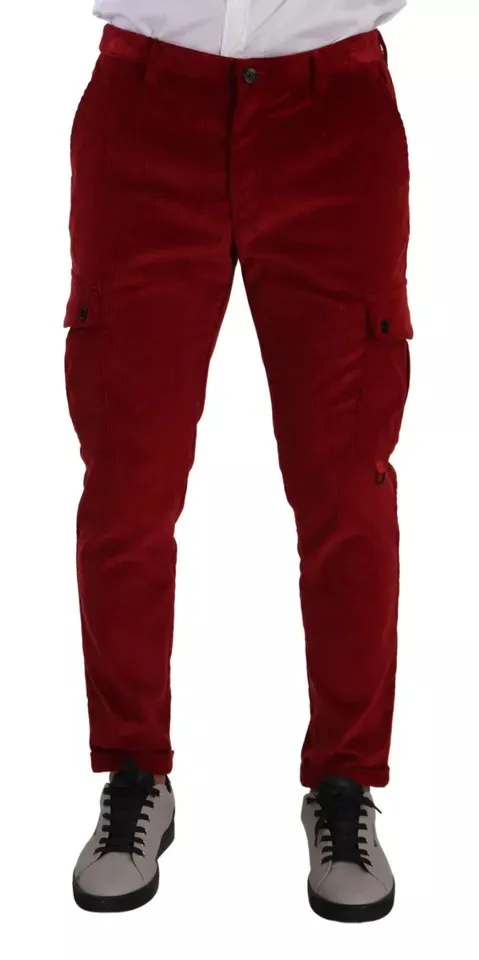 Dolce & Gabbana Men's Red Corduroy Cotton Cargo Skinny Pants