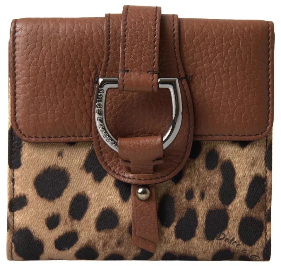 Dolce & Gabbana Women's Brown Leopard French Flap Leather Bifold Cardholder Wallet
