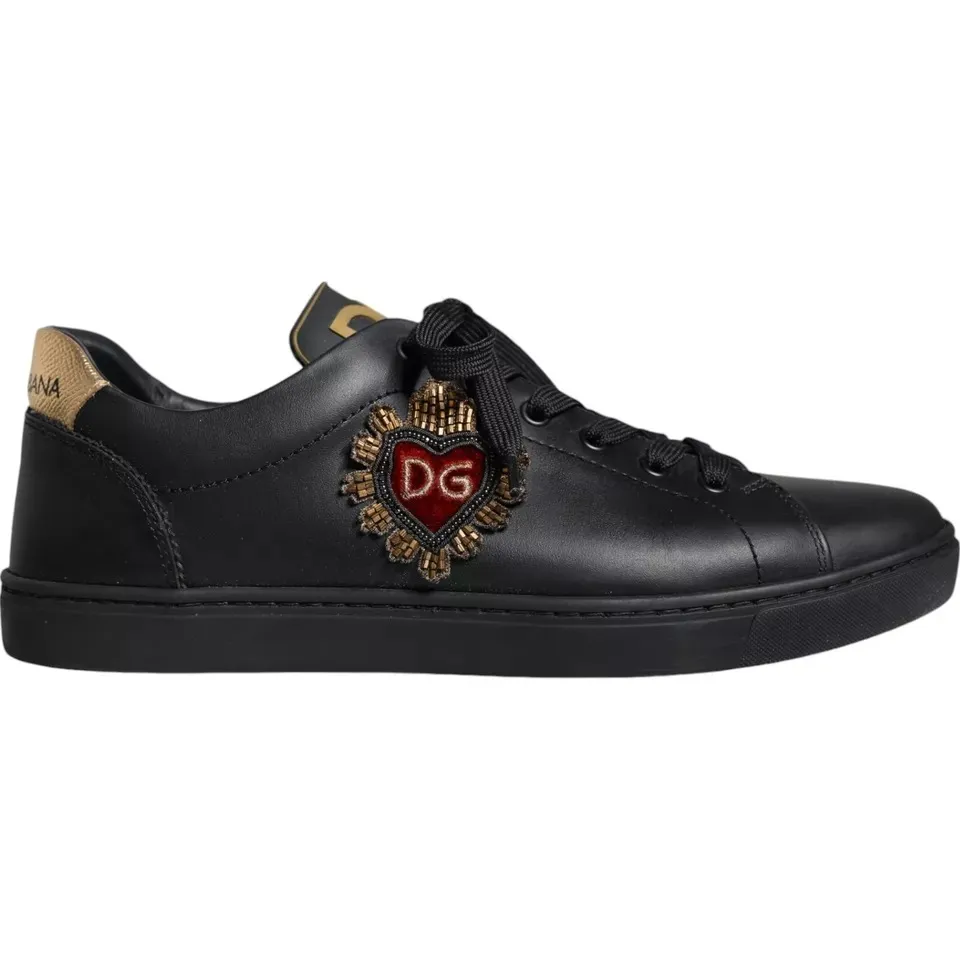 Dolce & Gabbana Men's Black Leather Heart Low Top Sneaker Shoes