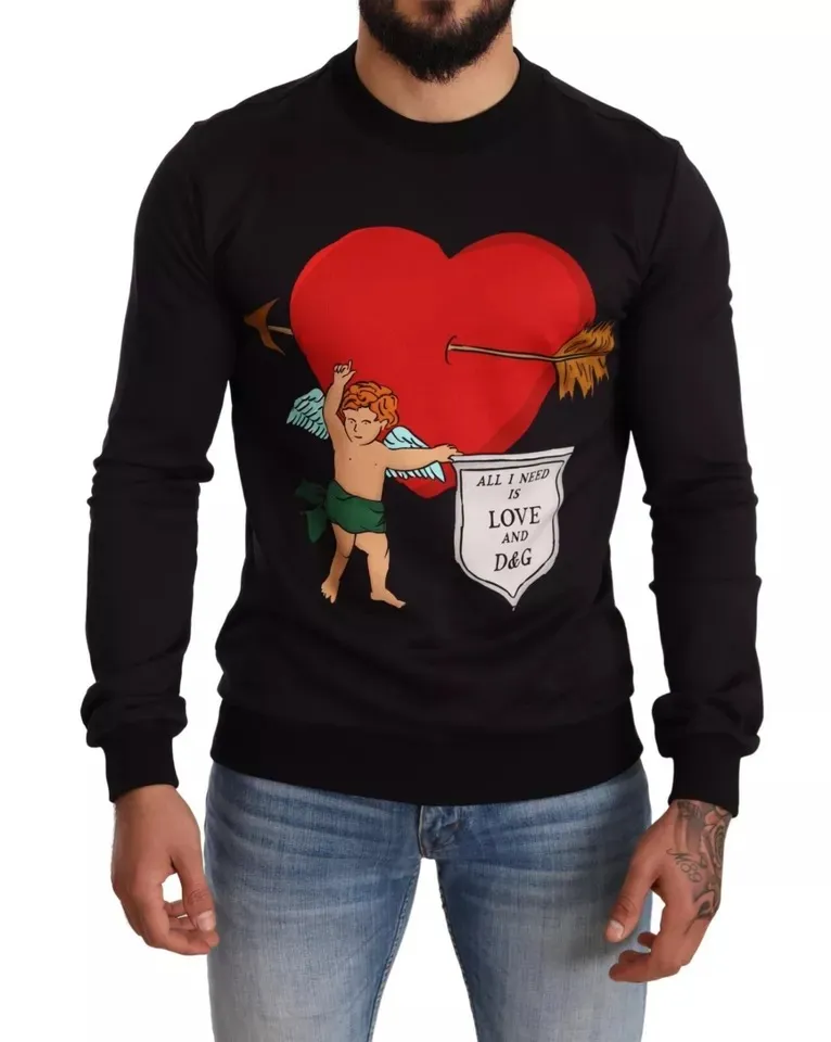 Dolce & Gabbana Men's Black Cupid Print Hoodie Sweatshirt Sweater
