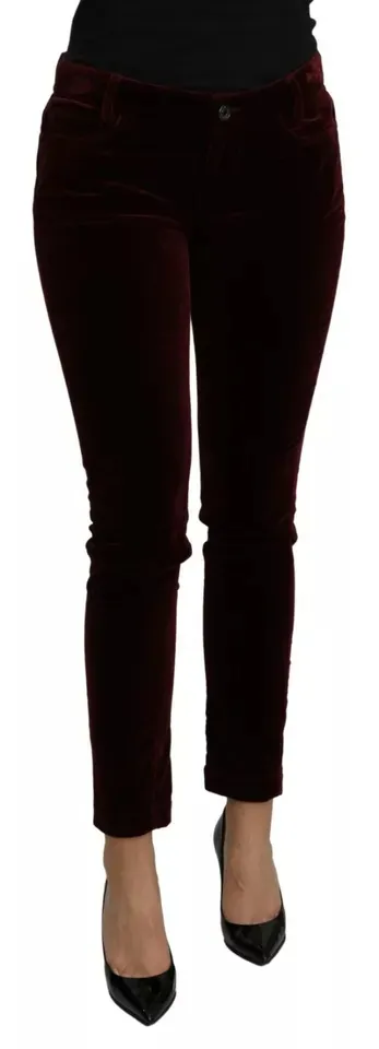 Dolce & Gabbana Women's Bordeaux Velvet Stretch Slim Fit Pants
