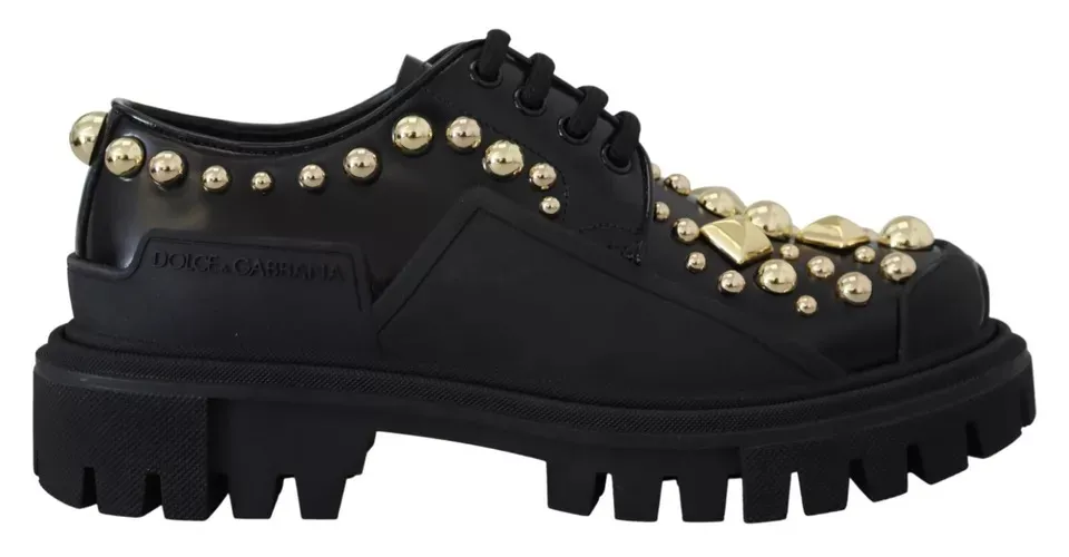 Dolce & Gabbana Women's Black Leather Trekking Derby Embellished Shoes