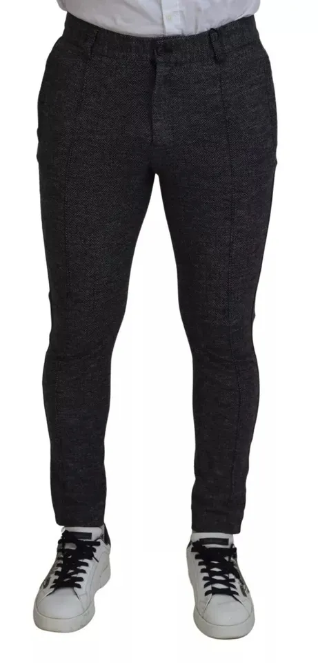 Dolce & Gabbana Men's Gray Chevron Viscose Skinny Pants