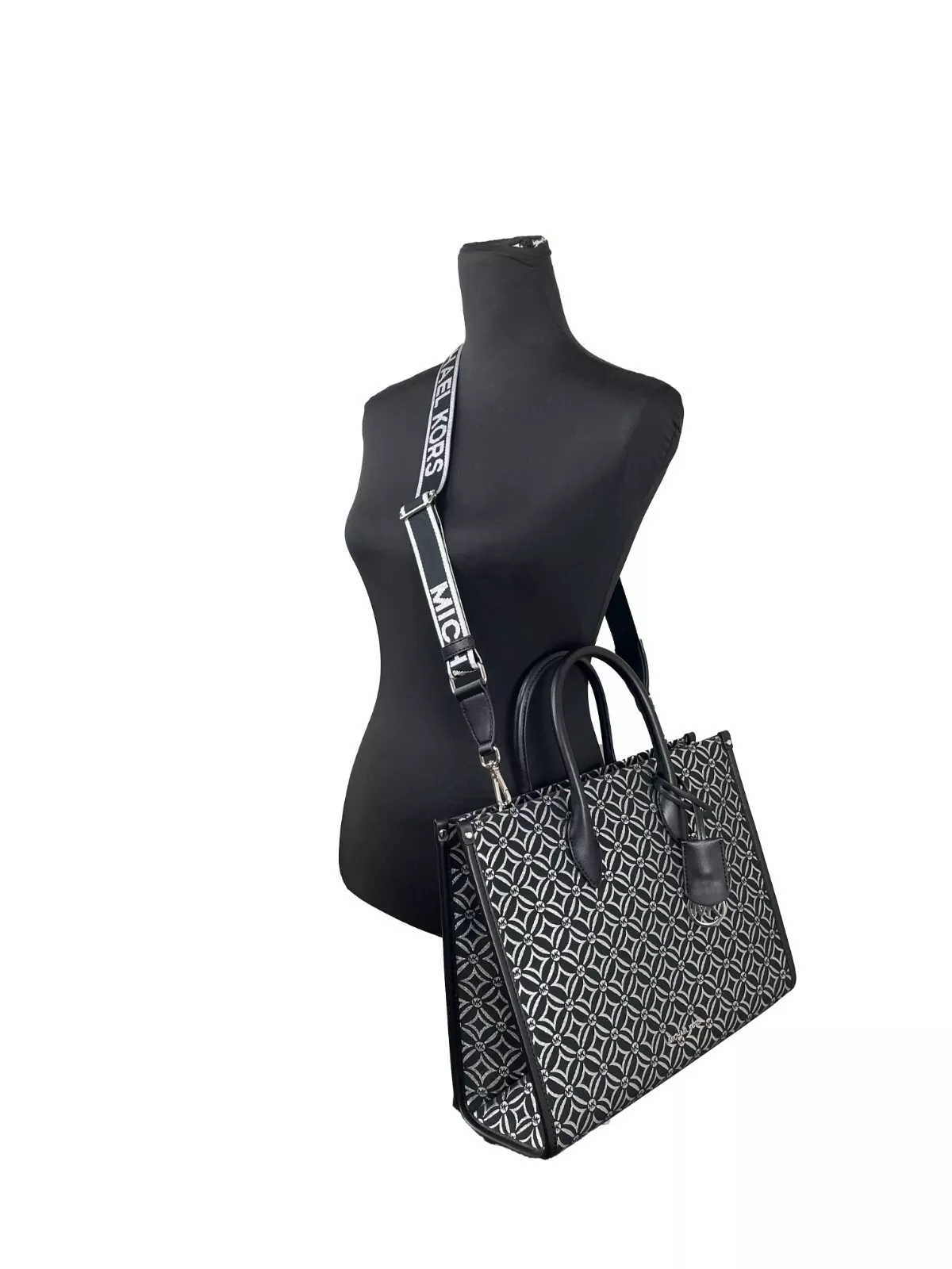 Michael Kors Women's Mirella Medium Top Zip Crossbody Tote Bag Black