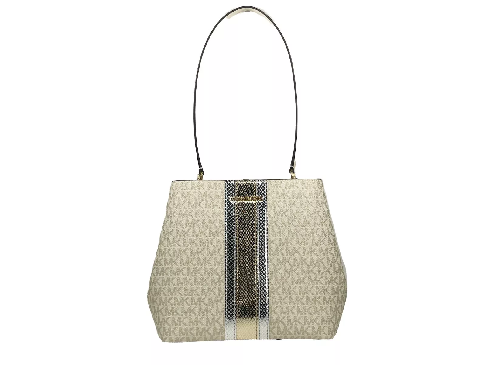 Michael Kors Women's Medium Pratt Bucket Shoulder Bag Purse Pale Gold/Cream