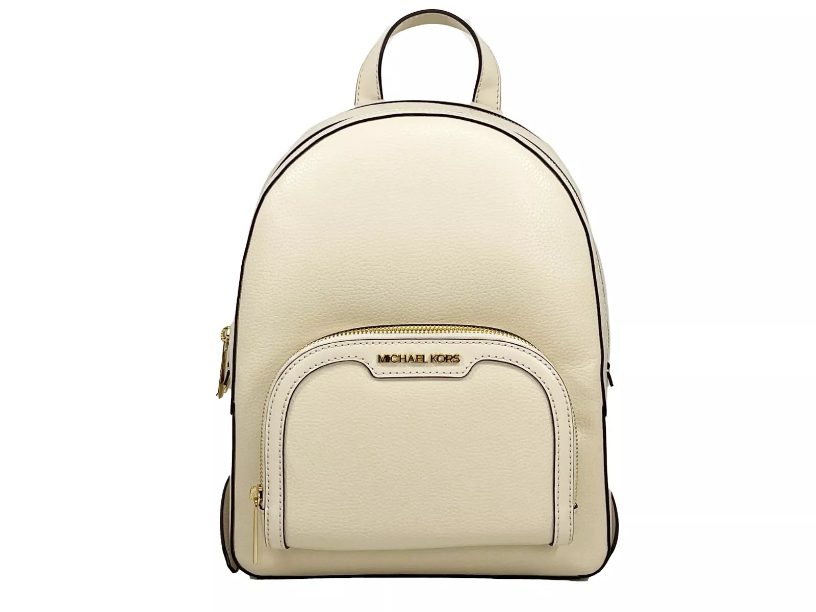 Michael Kors Women's Jaycee Medium Pebble Leather Zip Pocket Backpack Bag Cream