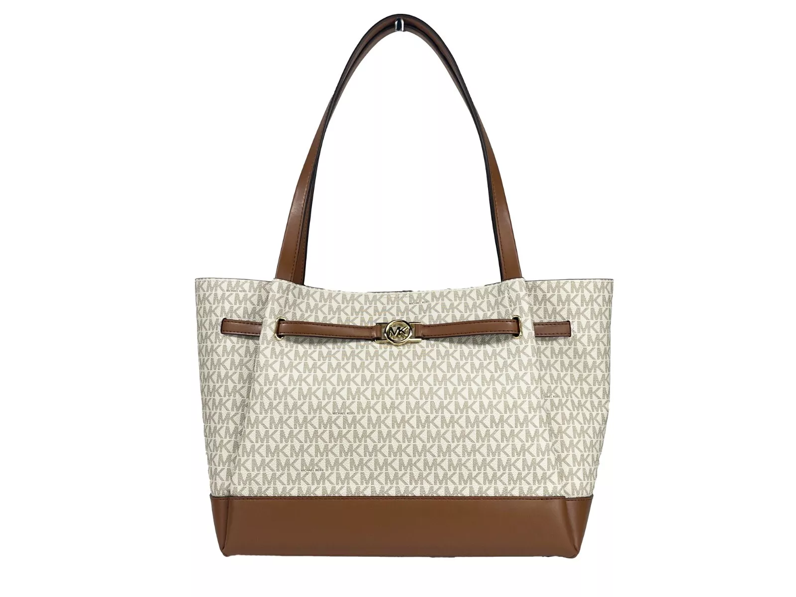 Michael Kors Women's Reed Large Belted Tote Shoulder Bag Purse Vanilla